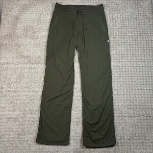 Lululemon Dance Studio Pants Green Pinstripe Straight Leg Drawstring Womens 10